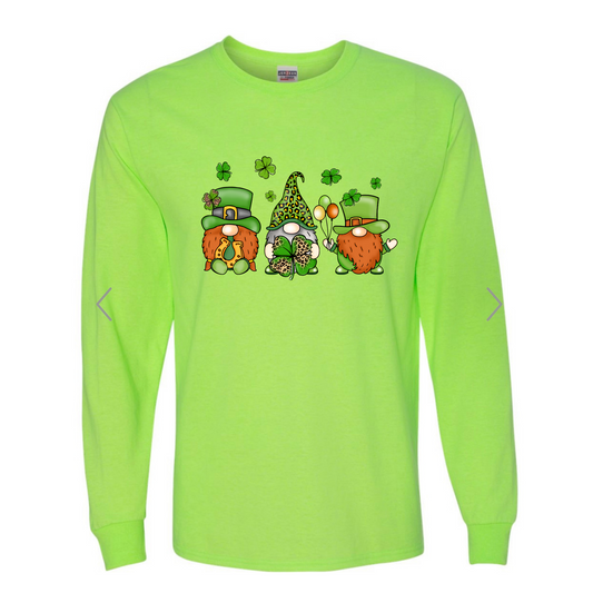 St. Patrick’s Gnome Long Sleeve Neon Green Shirt