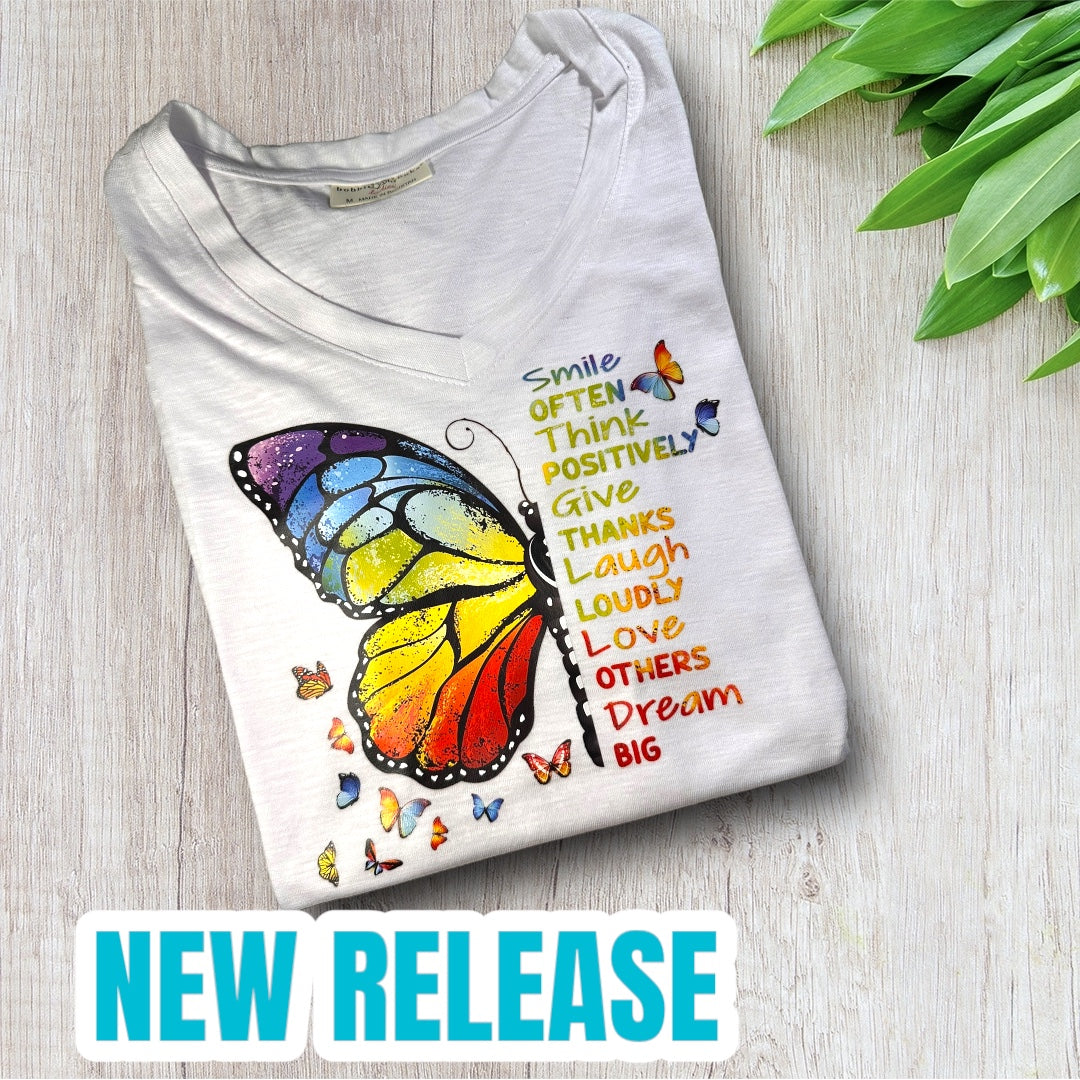 Positive Butterfly Vneck Slub Tshirt