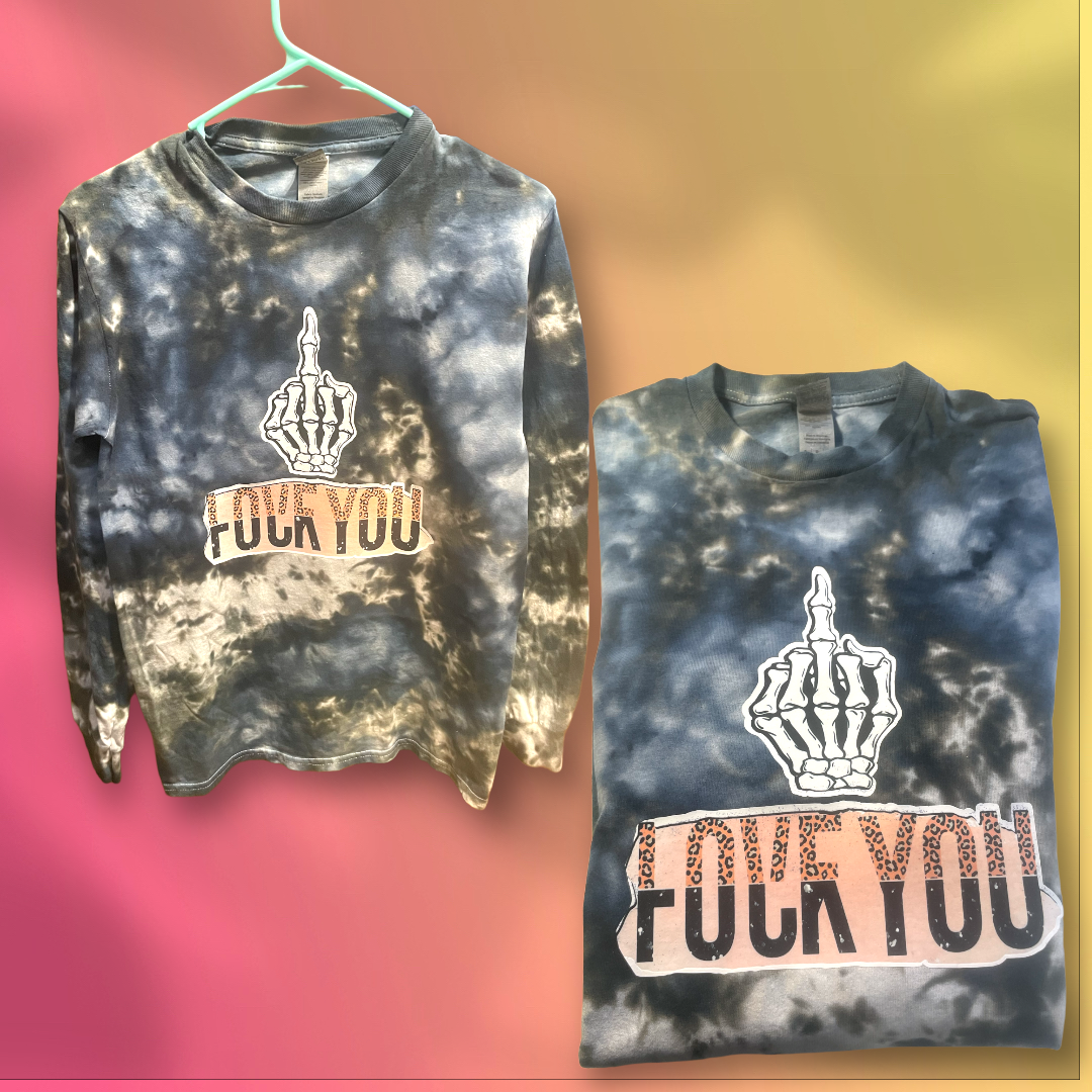 Love You, F U Mixed Word Long Sleeve Tie-Dye Shirt