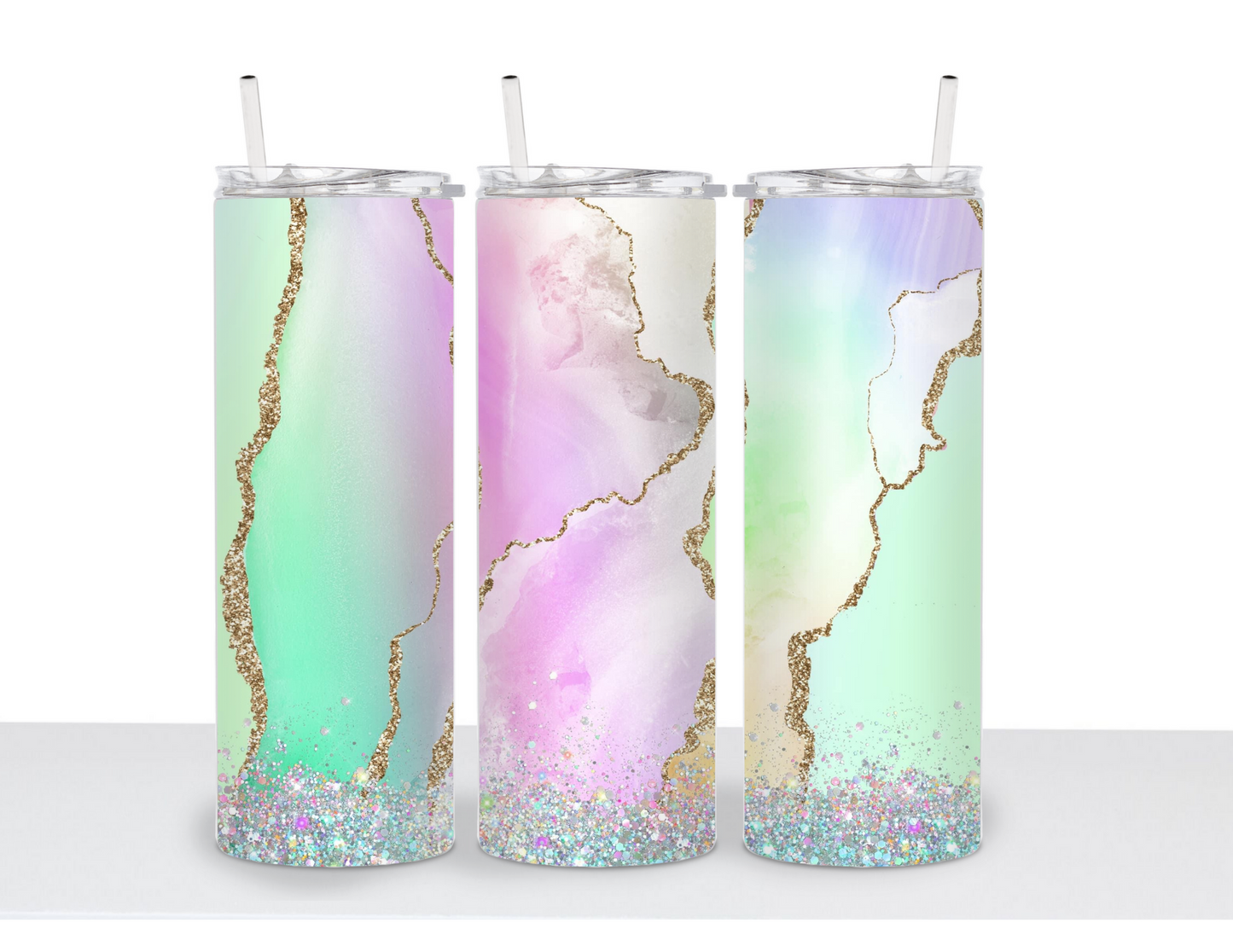 Iridescent Marble Glitter 20oz Tumbler