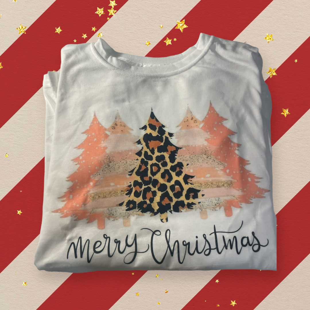 Pink and Leopard Christmas Trees Shirt