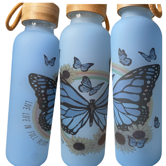 Butterfly 25oz Frosted Glass Bottle